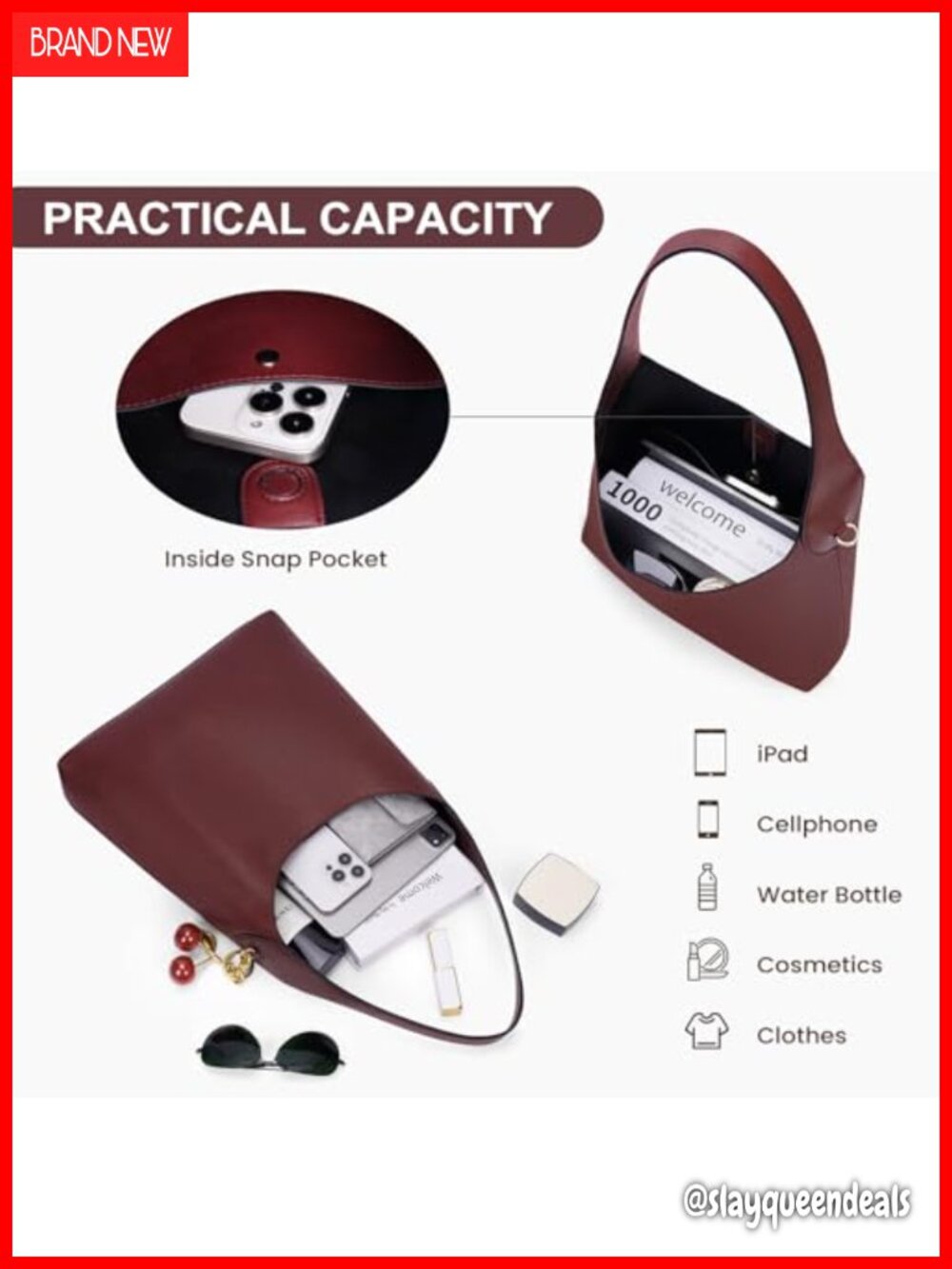 Faux Suede Vegan Leather Hobo Bag for Women Slouchy Shoulder Tote with Cherry - Picture 5 of 6